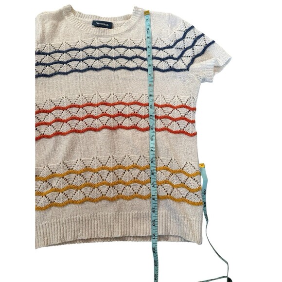 ModCloth Cream Pointelle Knit Short Sleeve Sweater Striped Boho Size S - Picture 6 of 6